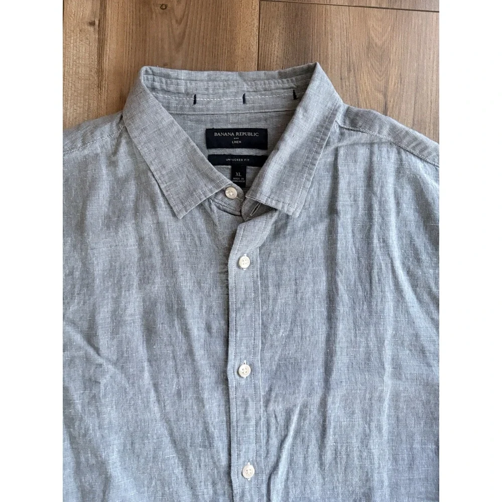 Banana Republic Linen Cotton Blend Shirt Men's Size‎ XL Untucked Fit Green
